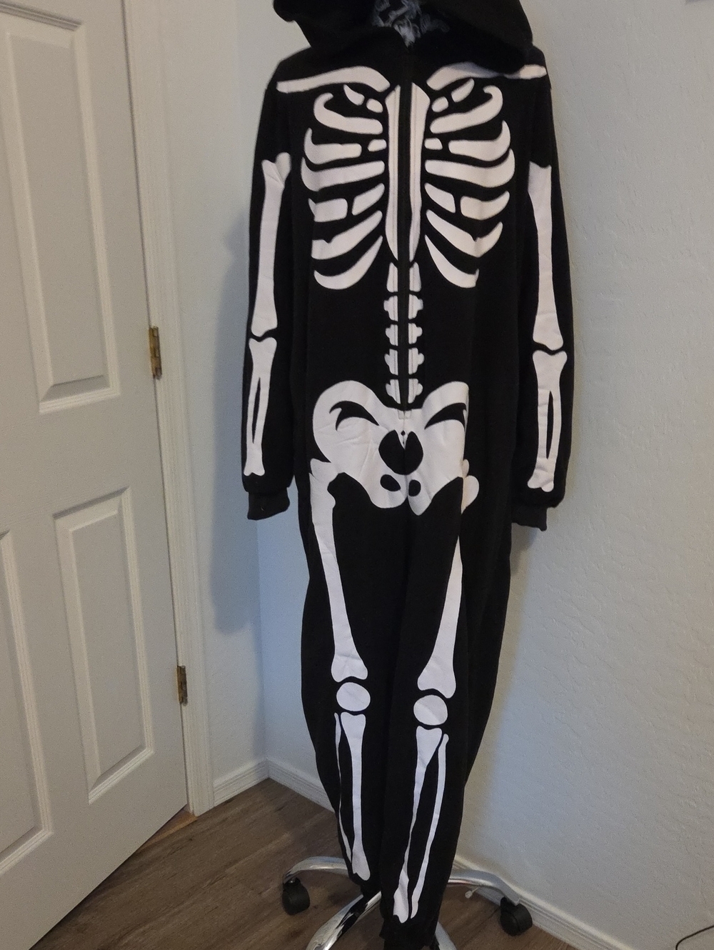 Men's Black Skeleton Onesie Hooded Halloween Costume